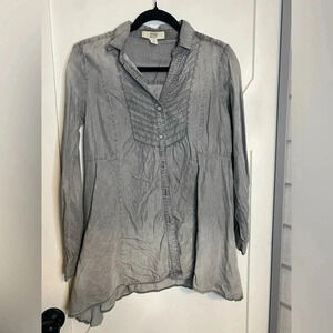 Vintage America - grey denim looking button up long sleeve top - size small